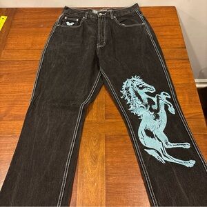 VTG Crest Bootcut Mid-Rise Jeans Junior 13/14 teal Metallic Horse